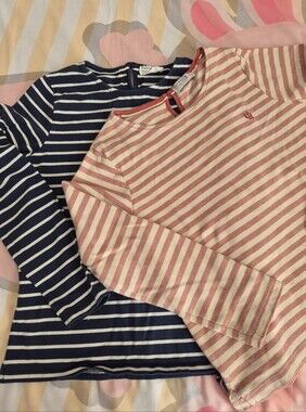 Fatface Striped Long Sleeve Tee Duo - Navy & Pink Stripes